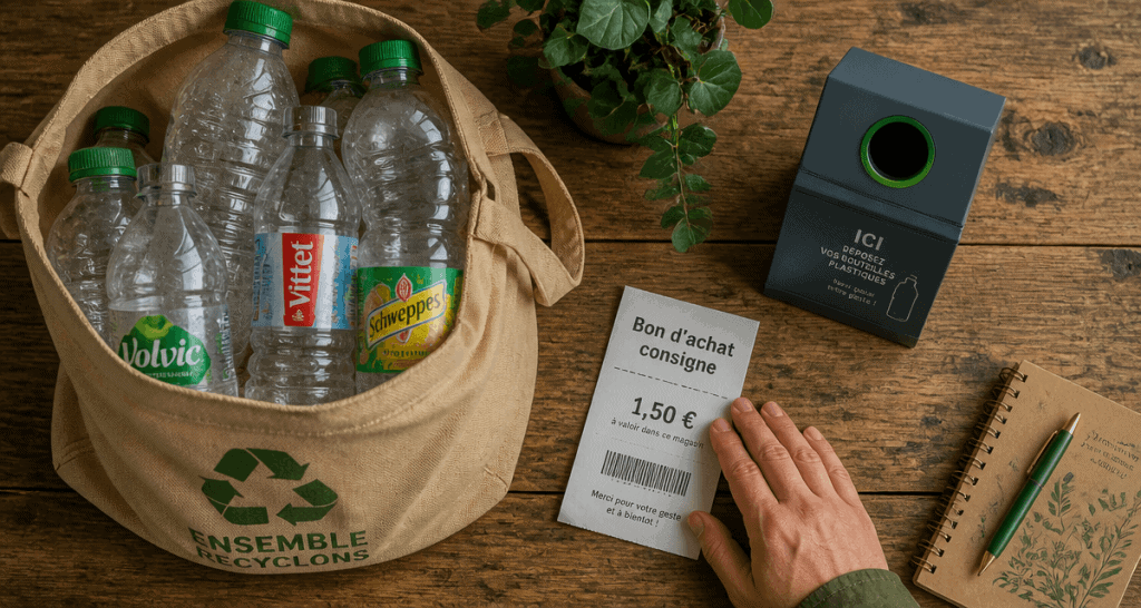 consigne bouteille plastique sac recyclage ticket