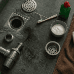 Déboucher douche produit avec cheveux et déboucheur