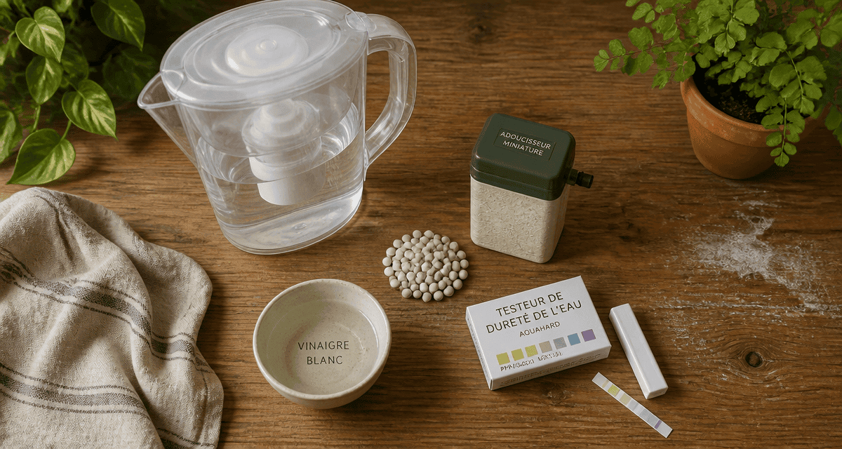 Eau calcaire solution avec testeur, adoucisseur et carafe filtrante