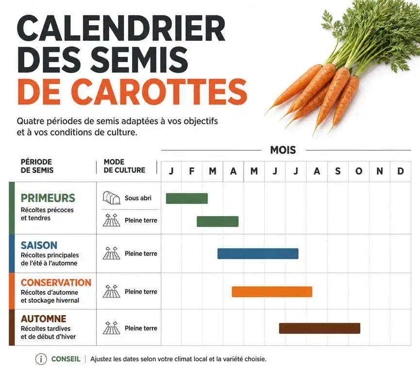 Calendrier de semis des carottes selon les variétés et les saisons