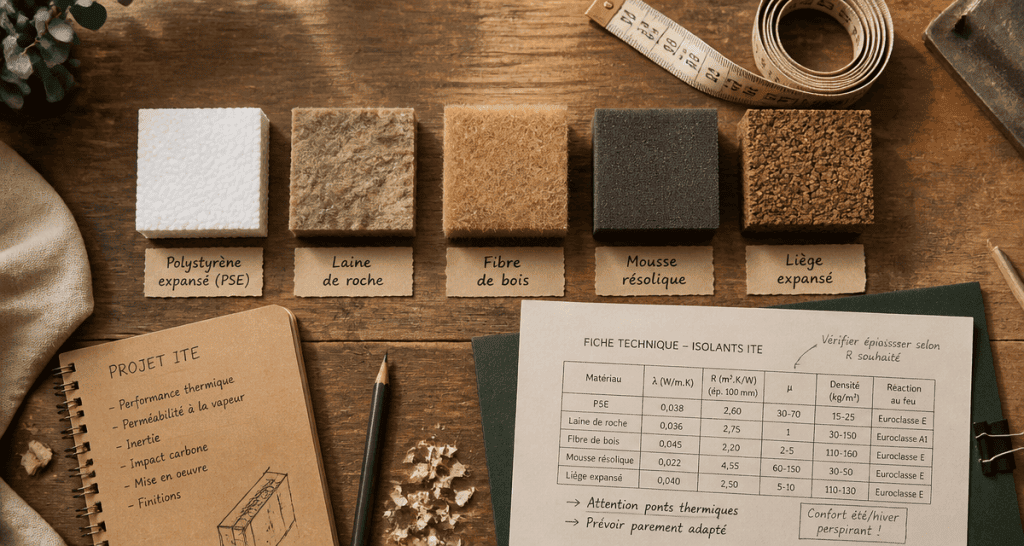 Meilleur isolant exterieur échantillons ITE sur plan de travail