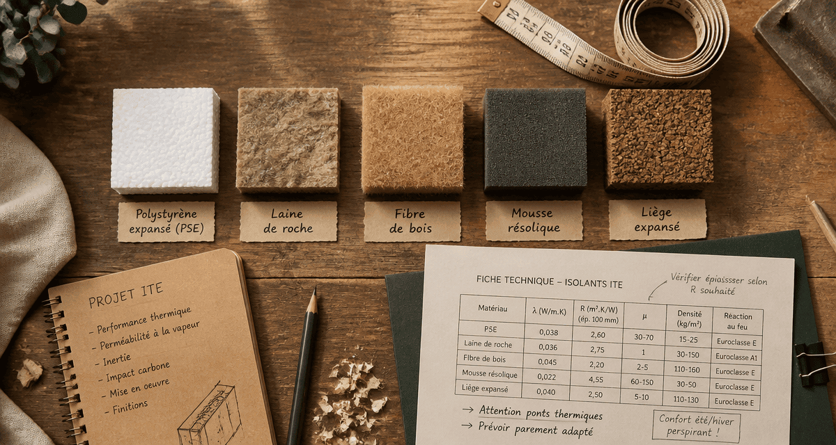 Meilleur isolant exterieur échantillons ITE sur plan de travail