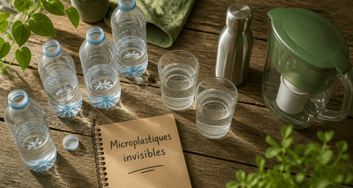 microplastique bouteille d eau sur table avec alternatives