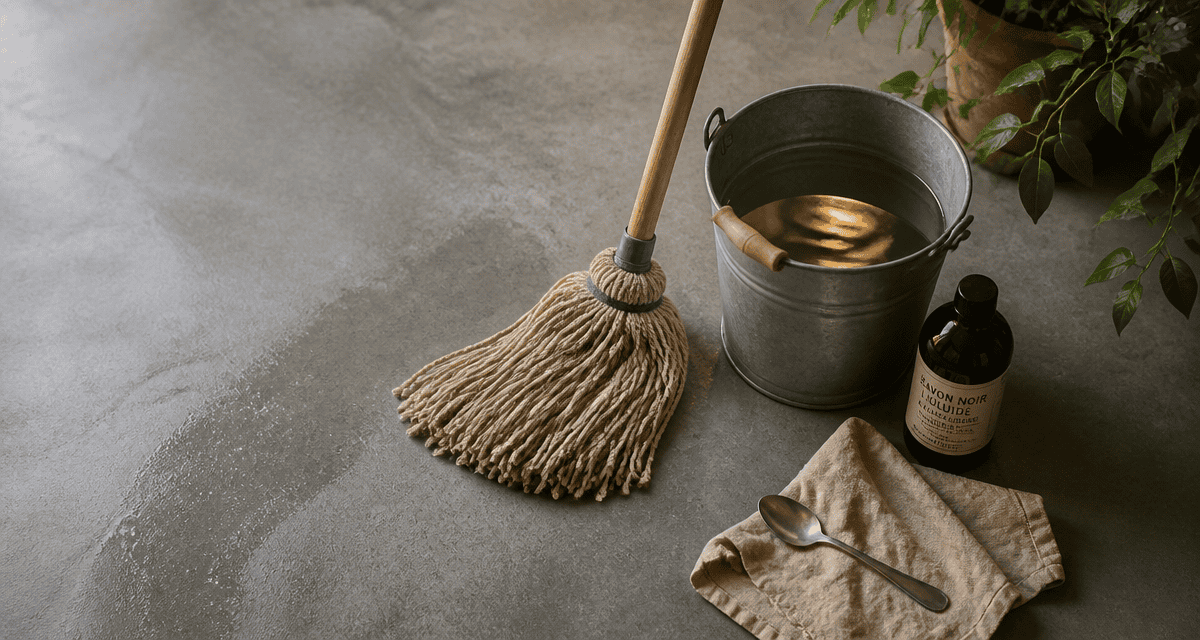 nettoyage béton ciré savon noir sol gris