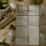 nettoyage dalle terrasse vinaigre blanc avec arrosoir et brosse