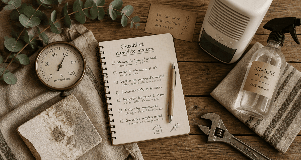 Checklist odeur humidité maison sur plan de travail