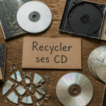 ou jeter les cd recyclage sur table bois