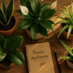 plantes d'interieur depolluante en pots sur table
