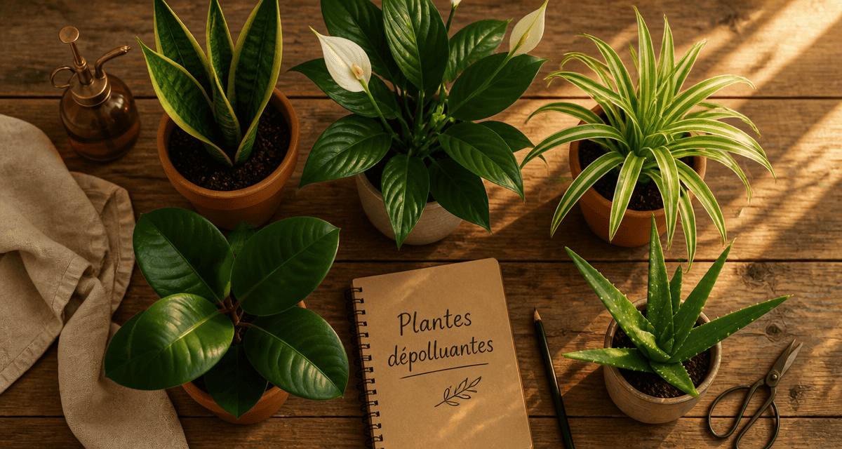 plantes d'interieur depolluante en pots sur table