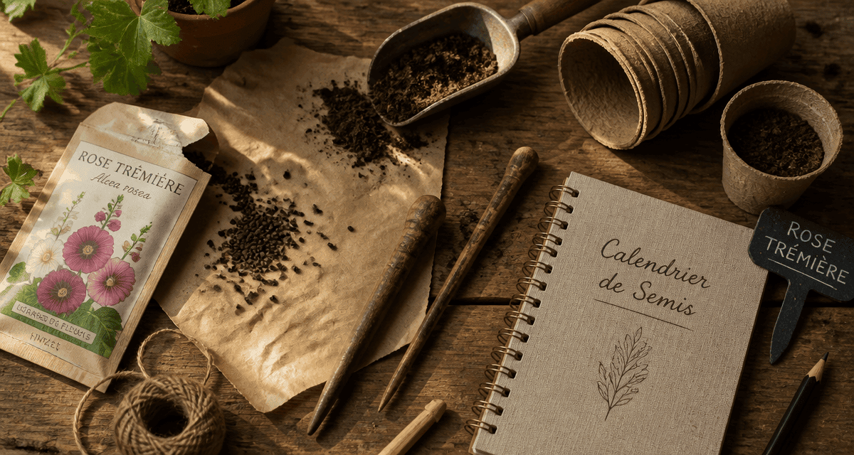 quand semer rose tremiere semis graines outils