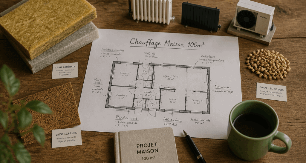 quel chauffage pour une maison de 100m2, échantillons, plan et systèmes