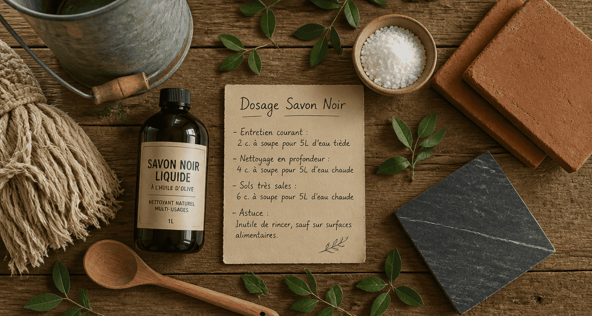 savon noir nettoyage sol, dosage exact, accessoires