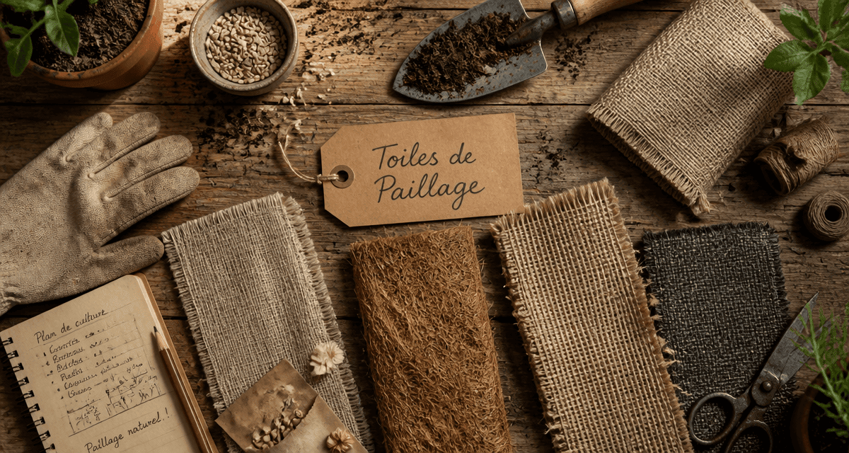 échantillons de toile de paillage biodégradable sur plan de travail
