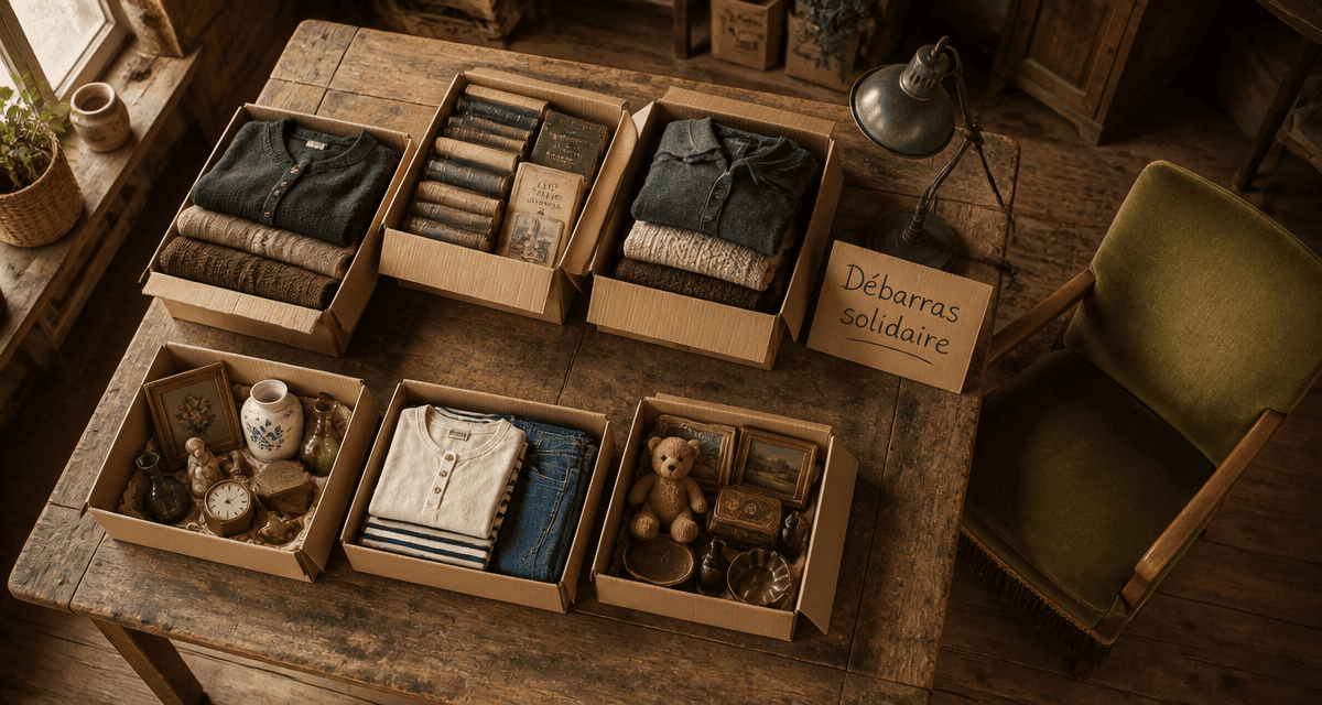 vider une maison emmaus table cartons fauteuil