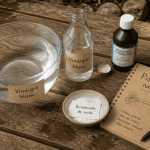 vinaigre blanc piscine sur table avec accessoires