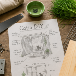 Enclos chat extérieur à faire soi-même, outils et croquis DIY