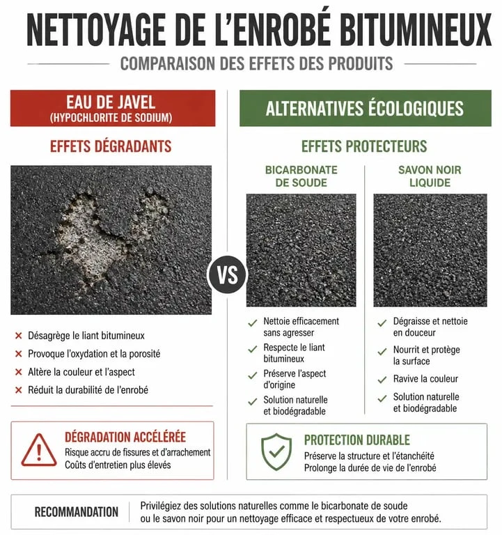Comparatif des méthodes de nettoyage pour enrobé : pourquoi éviter l'eau de javel sur enrobé