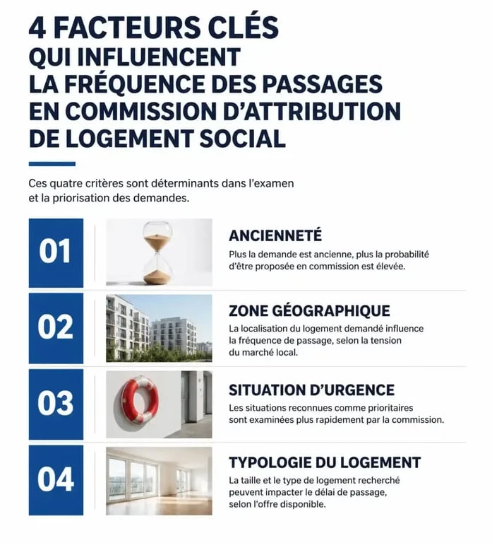 Infographie des facteurs influençant le passage en commission d'attribution de logement social