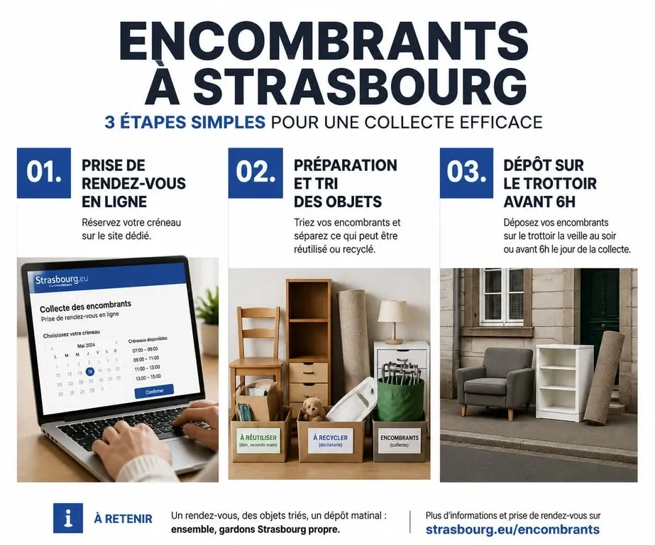 Infographie des étapes de collecte des encombrants à Strasbourg