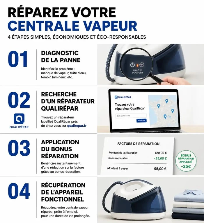 Étapes pour faire réparer sa centrale vapeur avec le bonus réparation
