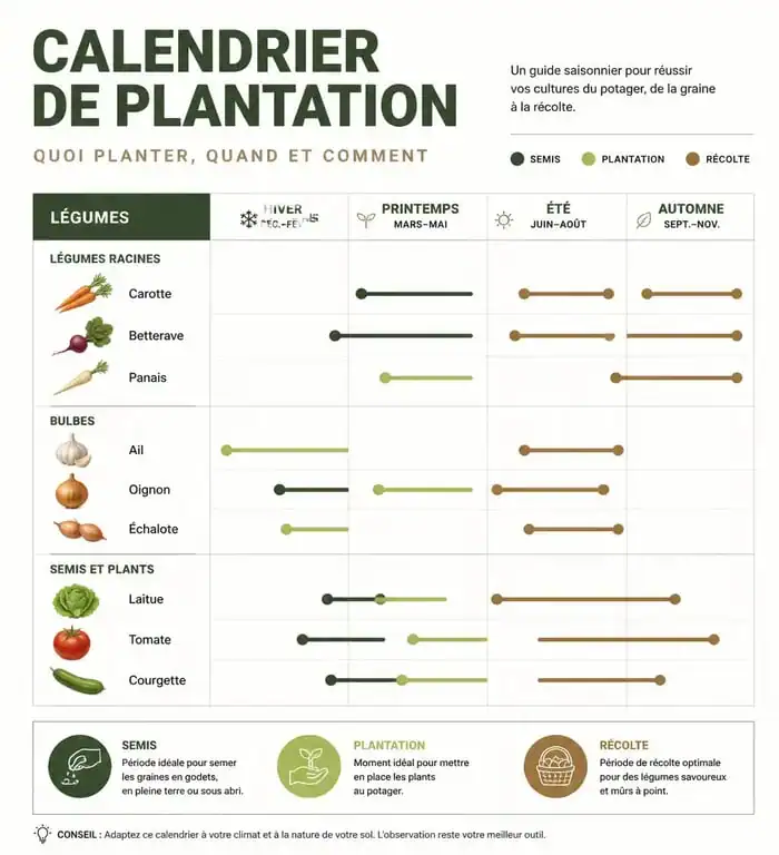 Calendrier de plantation au jardin : légumes, bulbes et semis à planter en ce moment