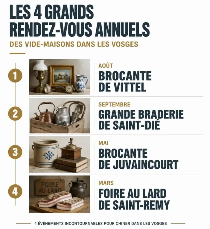 Calendrier des principaux vide-maisons et brocantes dans les Vosges (88)