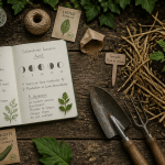 jardinier bio outils et carnet sur table