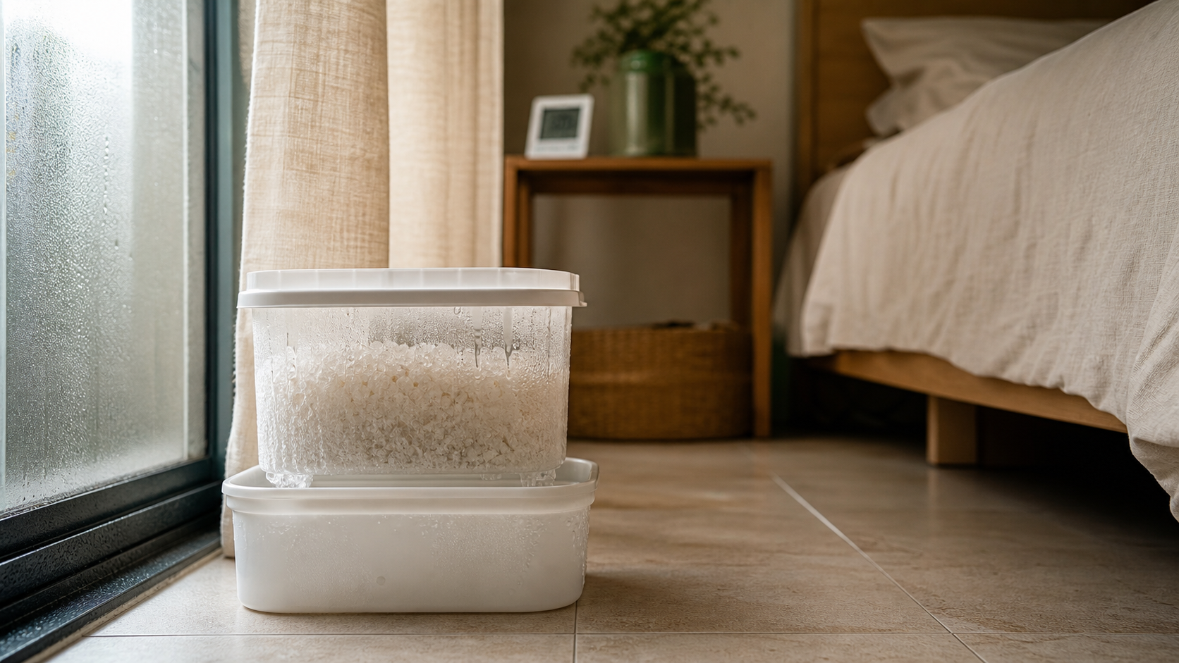 Absorbeur d'humidité dans une chambre, près de la fenêtre, air plus sain