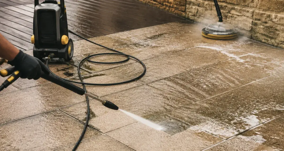 Quelle puissance pour un karcher : nettoyeur haute pression sur terrasse en pierre et joints