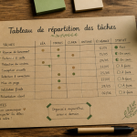 tableau de répartition des taches manuscrit sur bureau