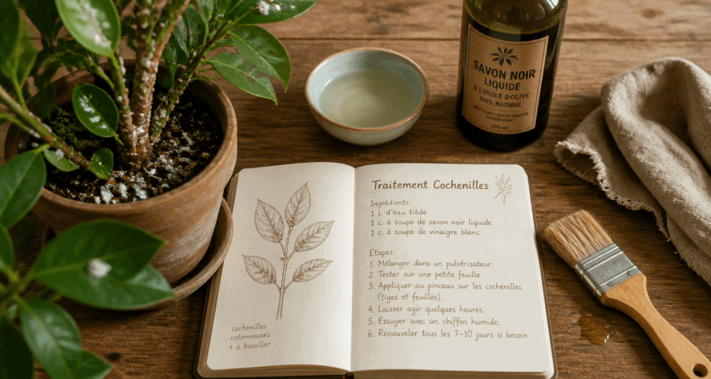 traitement cochenille vinaigre blanc sur plante d'intérieur