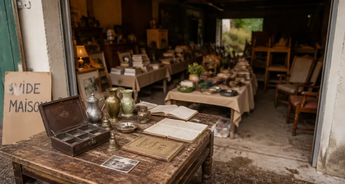Vide maison 88, table de brocante et objets à chiner