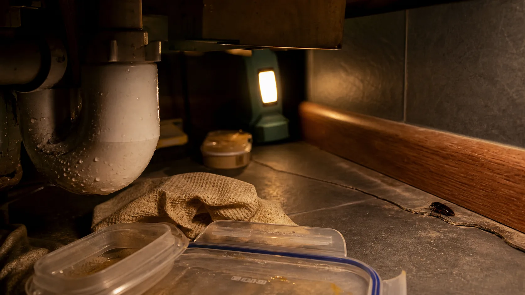 Cafard dans la maison : humidité et nourriture accessibles sous l’évier