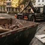 location benne strasbourg : benne et gravats sur chantier urbain