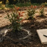 Quand planter photinia : bêche et motte de photinia en terre, octobre-novembre