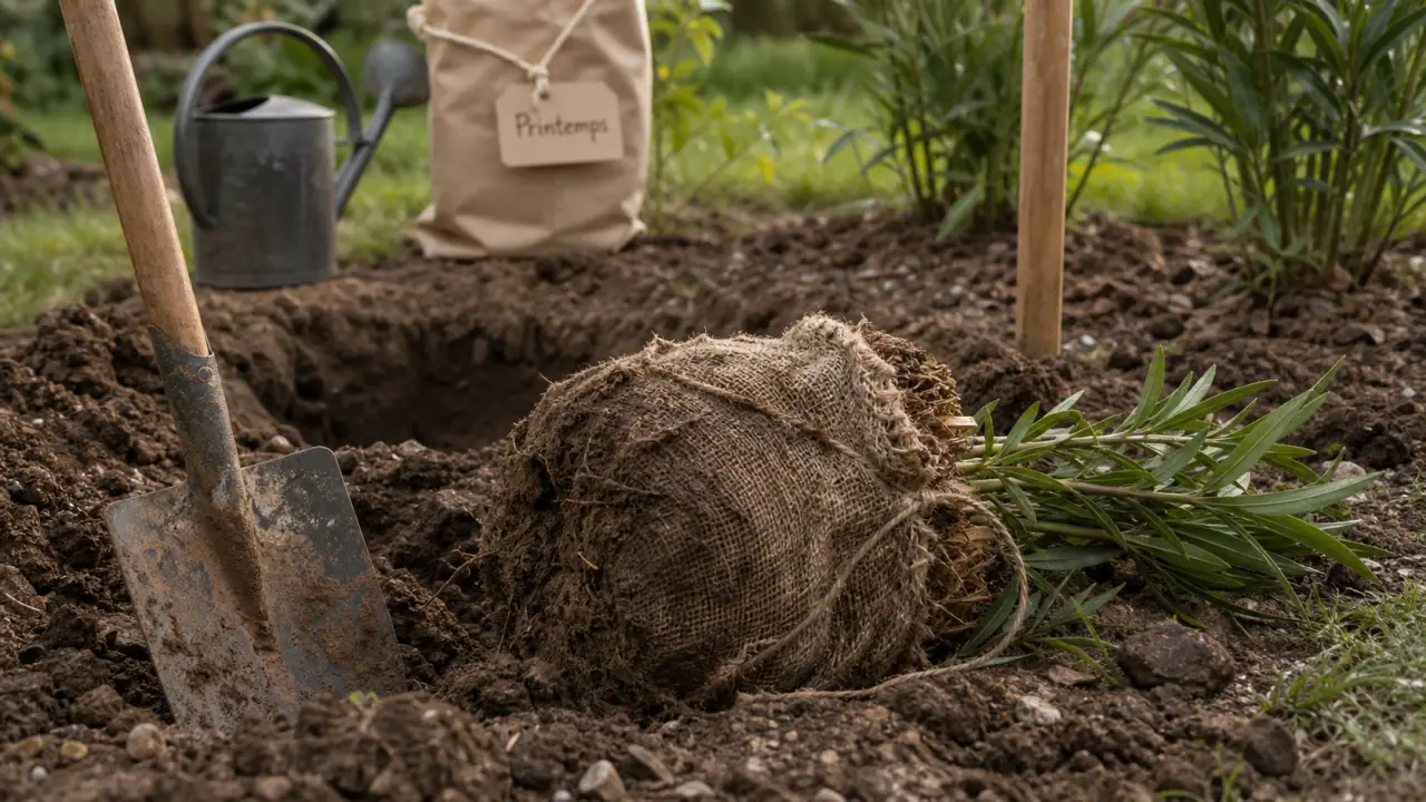 Quand transplanter un laurier rose en pleine terre : motte et trou de plantation au printemps