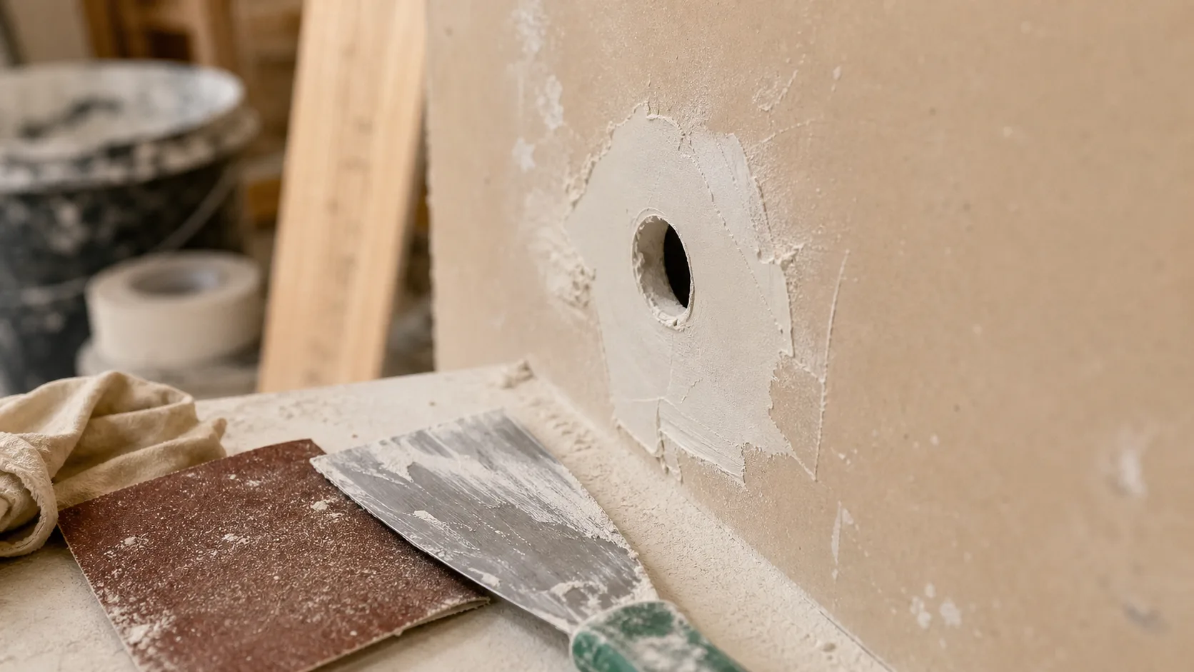 reboucher trou scie cloche placo avec enduit au couteau