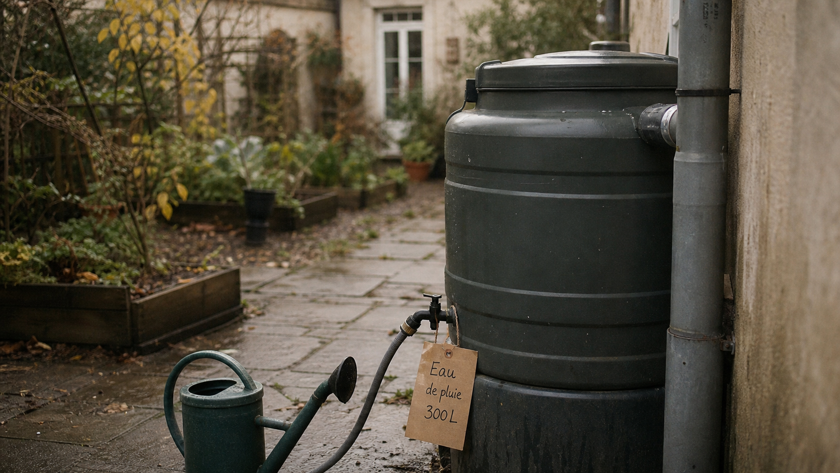 Recuperateur eau de pluie 300l : cuve 300 litres pour arroser le jardin
