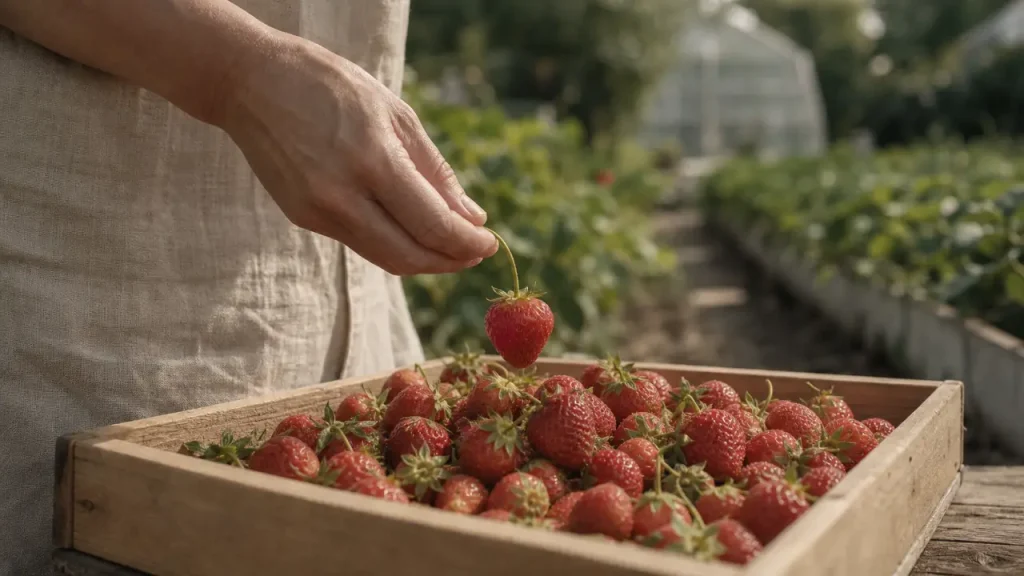 Cueillir les fraises sans les écraser : pédoncule, matin frais et panier plat