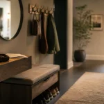 Déco entrée maison : entrée moderne ordonnée avec rangement et patères