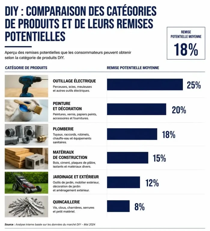 Tableau comparatif des bons plans bricolage par catégorie de produits