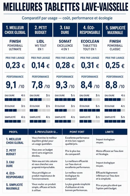Comparatif pour choisir la meilleure tablette lave vaisselle selon le prix, l’efficacité et l’écologie