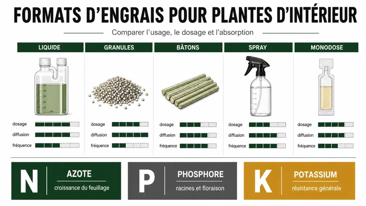 Engrais plantes d’intérieur : comparaison des formats et repères N-P-K