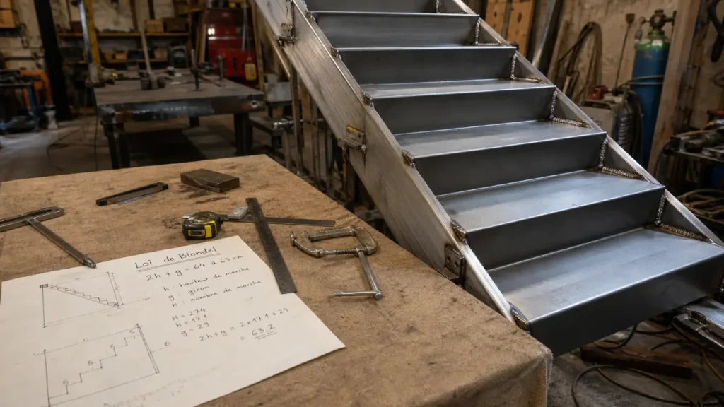 Escalier métallique : calcul de la pente, choix du limon et erreurs à éviter