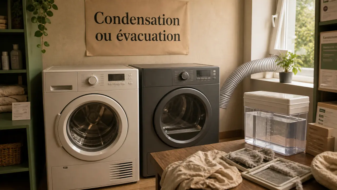 Sèche linge condensation ou évacuation différence : condensation et évacuation en buanderie