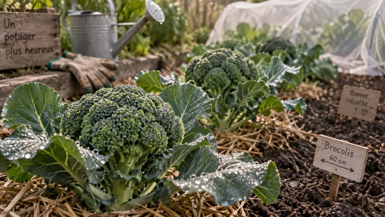 Brocoli potager : têtes de brocolis vertes dans un potager