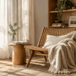 Coin lecture cosy : bois, lin et rotin pour un cocon