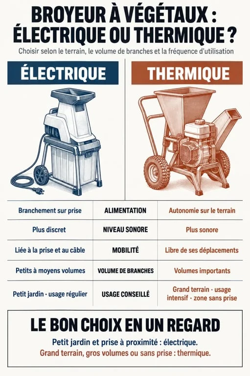 Broyeur à végétaux électrique ou thermique : comparaison des usages et caractéristiques