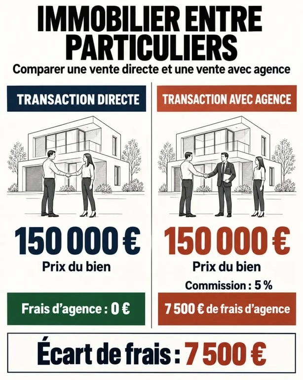 Infographie sur l’immobilier entre particuliers et les frais d’agence économisés