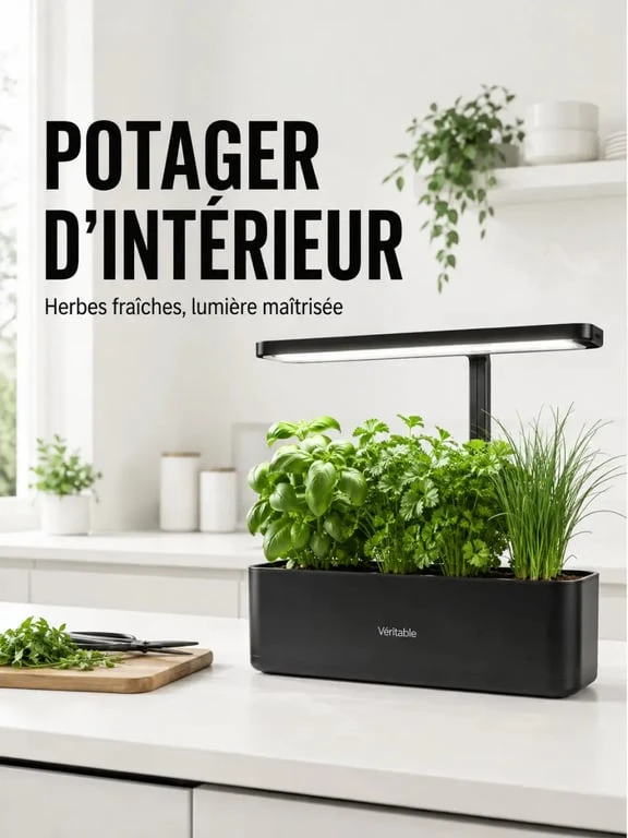Potager Véritable en cuisine, veritable potager d’intérieur avec LED horticole et herbes aromatiques